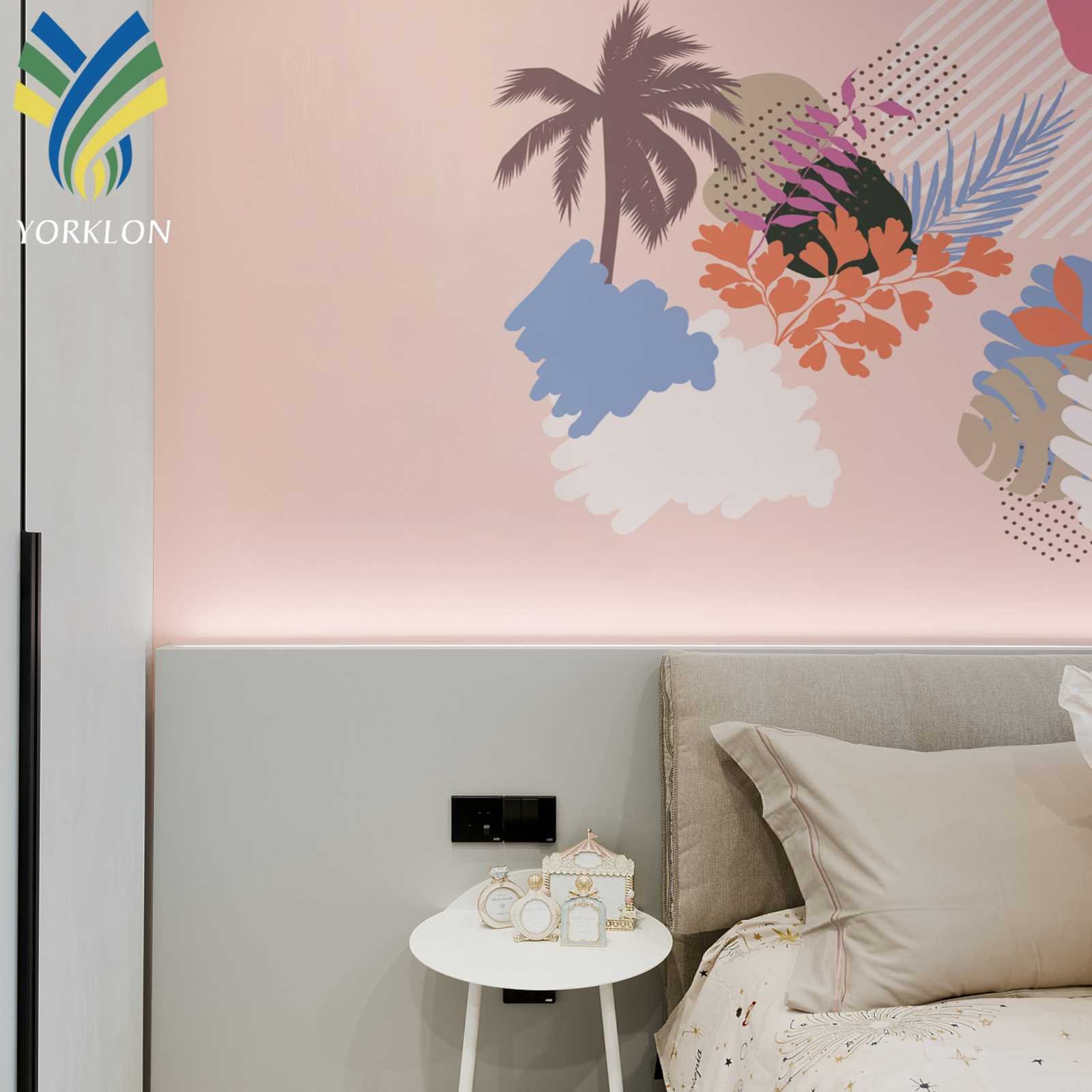 3D Pink Kids Children Room Wall paper Botanical Graffiti Palm Tree Cartoon Mural 3D Flower Wallpaper For Home Decoration