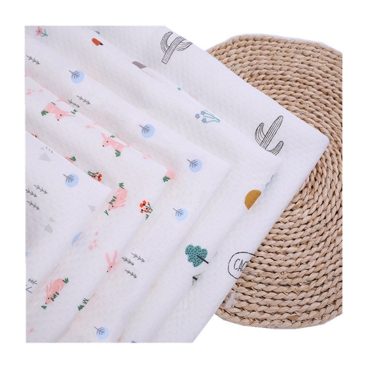 In stock bamboo fiber cartoon printing air layer knitted bamboo fiber fabric for baby quilt underwear