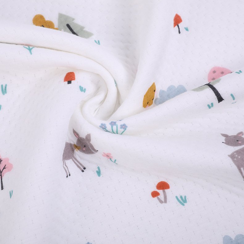 In stock bamboo fiber cartoon printing air layer knitted bamboo fiber fabric for baby quilt underwear