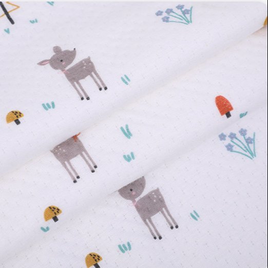 In stock bamboo fiber cartoon printing air layer knitted bamboo fiber fabric for baby quilt underwear