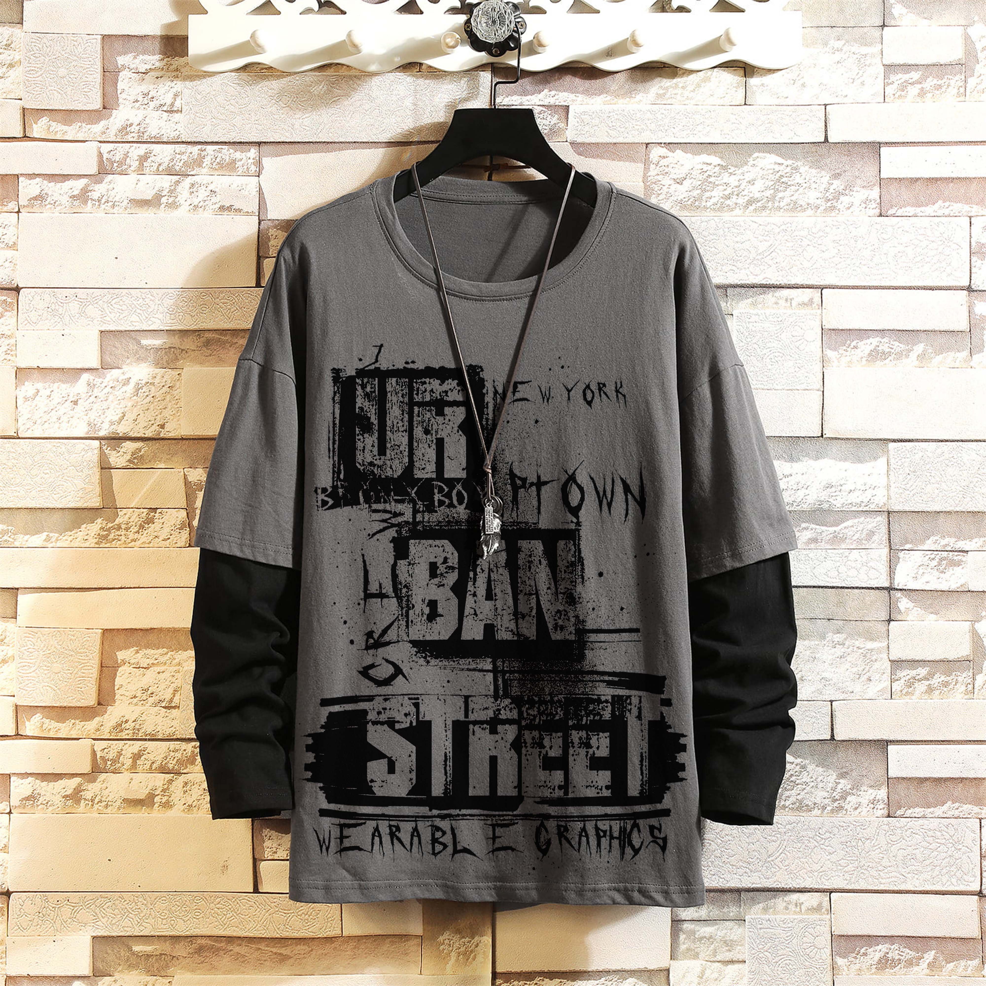 Custom Clothing 100% Cotton Oversized T-shirts Vintage Graphic Dtg Printing Double Layer Long Sleeve Men's T Shirt