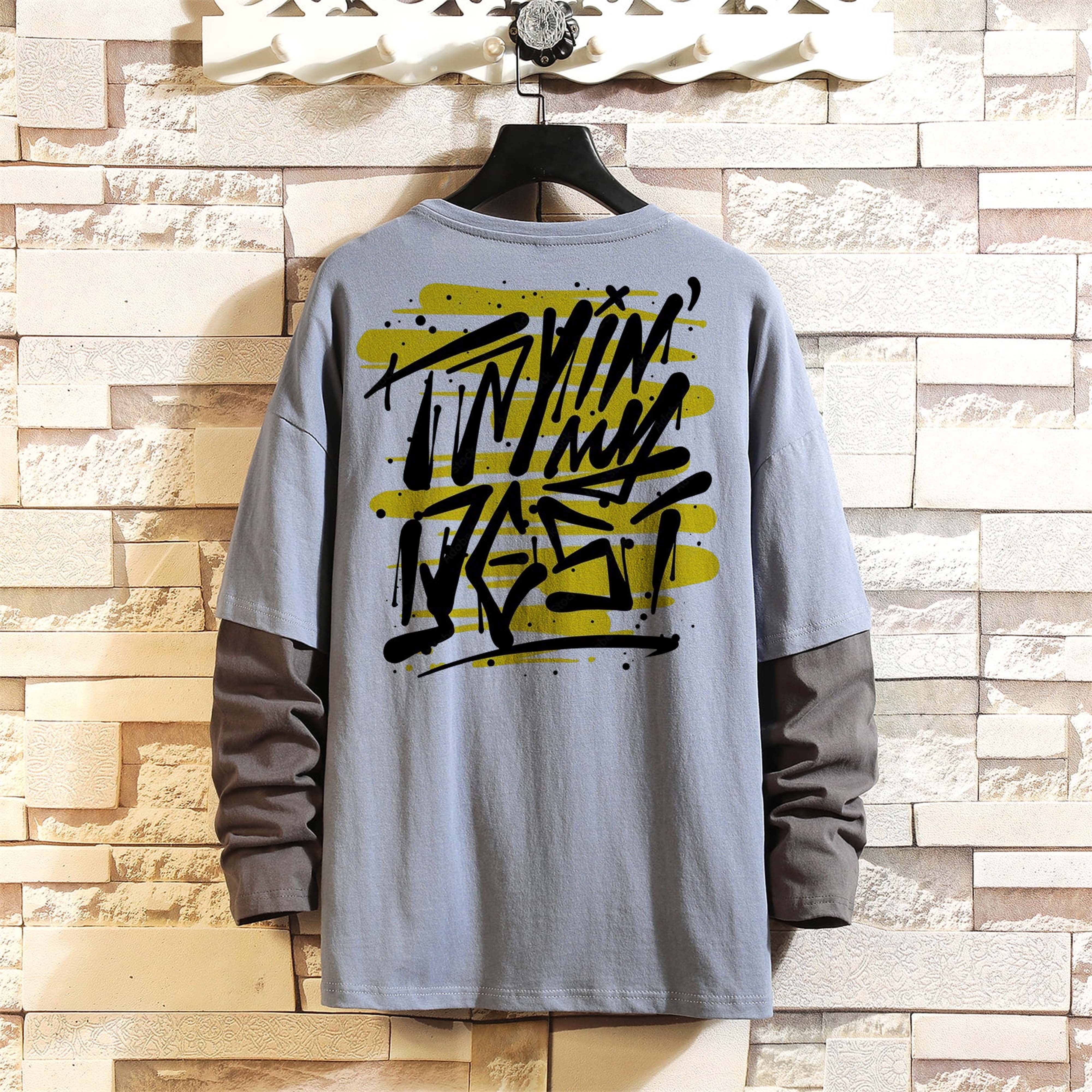 Custom Clothing 100% Cotton Oversized T-shirts Vintage Graphic Dtg Printing Double Layer Long Sleeve Men's T Shirt