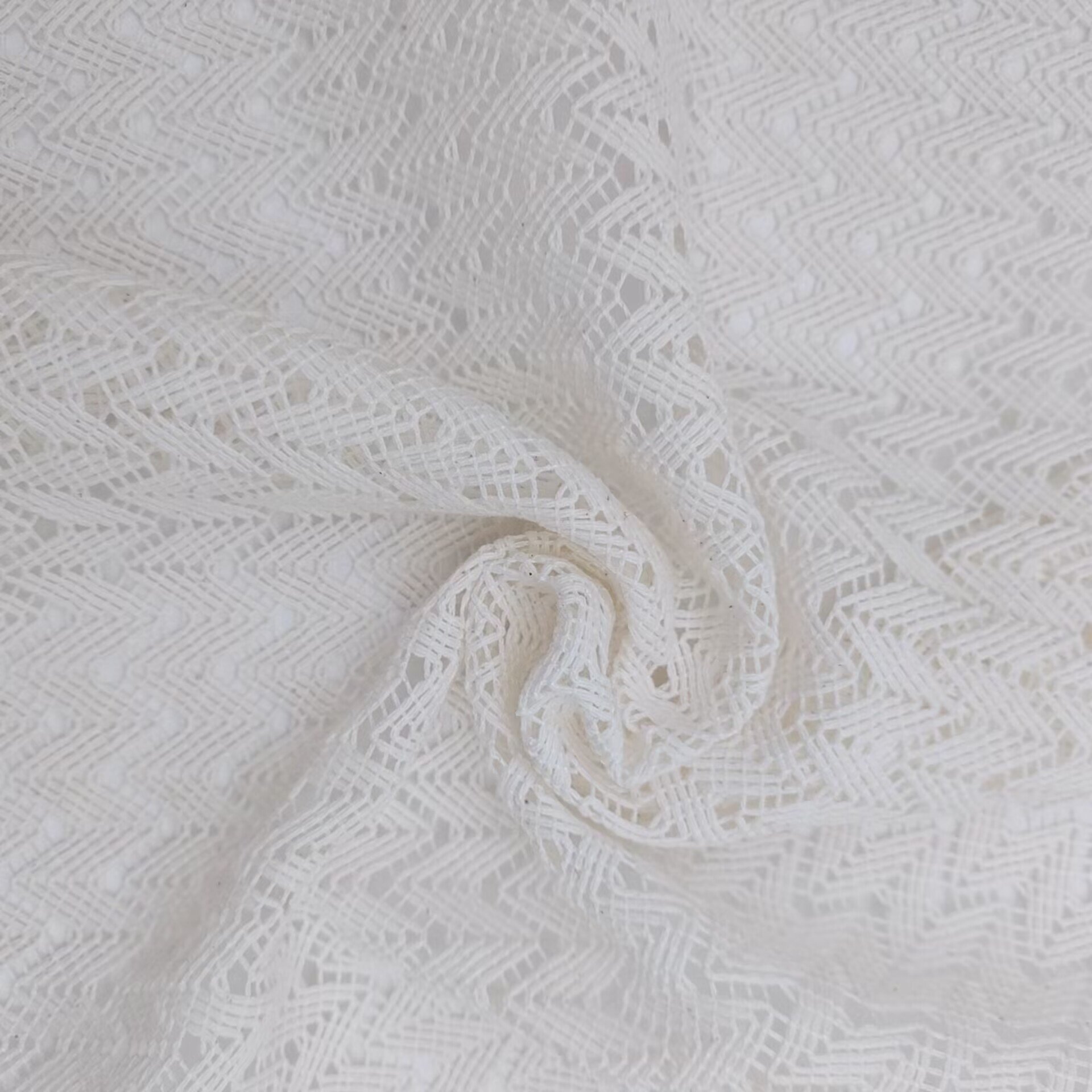 Eco-friendly 2023 New Design White Cotton Polyester Crochet Cardigan Lace Fabric Crochet Warp Knit Jacquard Fabric For Men Shirt