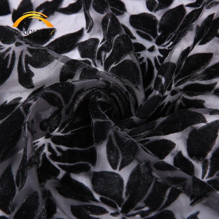 Manufacturer Wholesale Modern Polyester Knitted Black Wrinkle Resistant Flower Soft Velvet Burnout Fabric For Clothing Garment