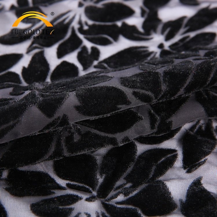 Manufacturer Wholesale Modern Polyester Knitted Black Wrinkle Resistant Flower Soft Velvet Burnout Fabric For Clothing Garment