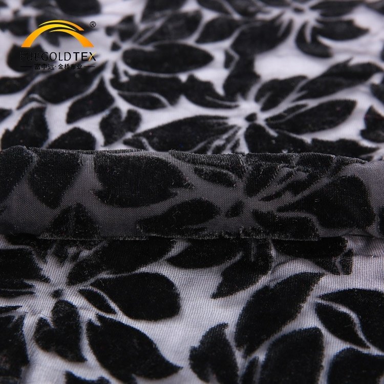 Manufacturer Wholesale Modern Polyester Knitted Black Wrinkle Resistant Flower Soft Velvet Burnout Fabric For Clothing Garment