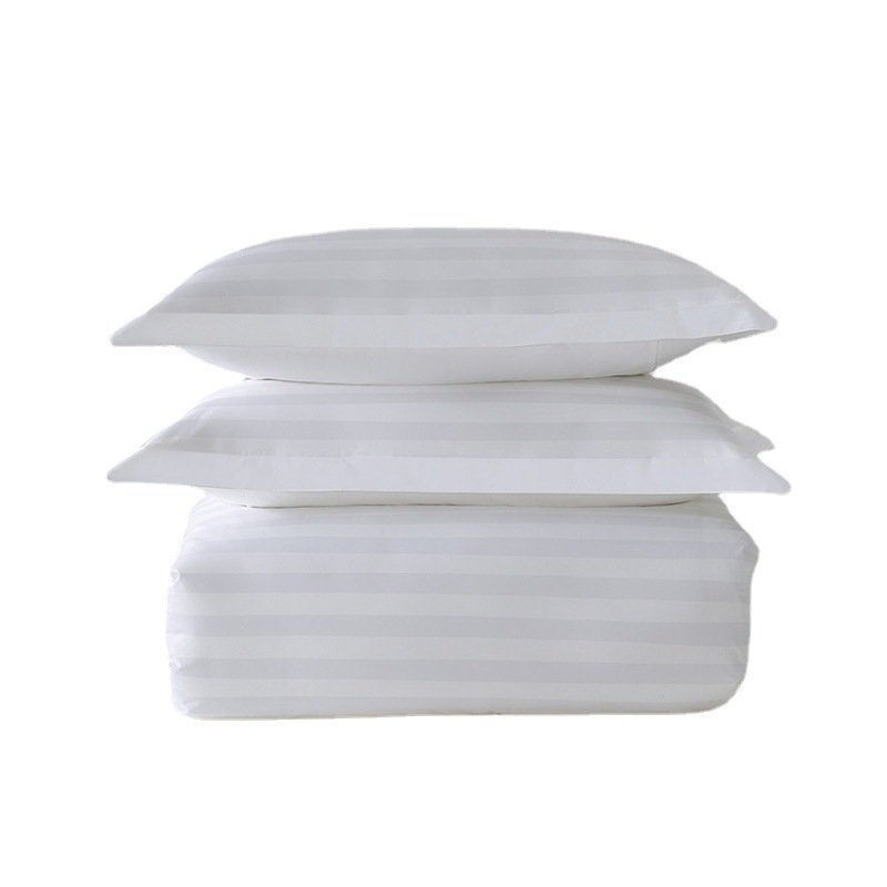 2023 hot sale White Satin Stripe Bed Linen Queen Size 100% Cotton for hotel