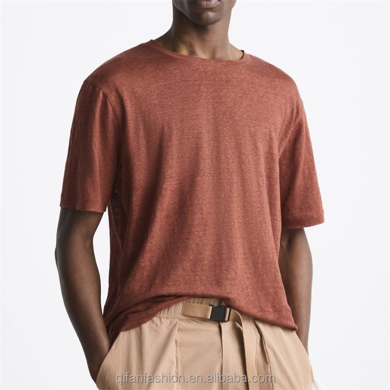Custom round neck breathable 100% linen t shirt for men