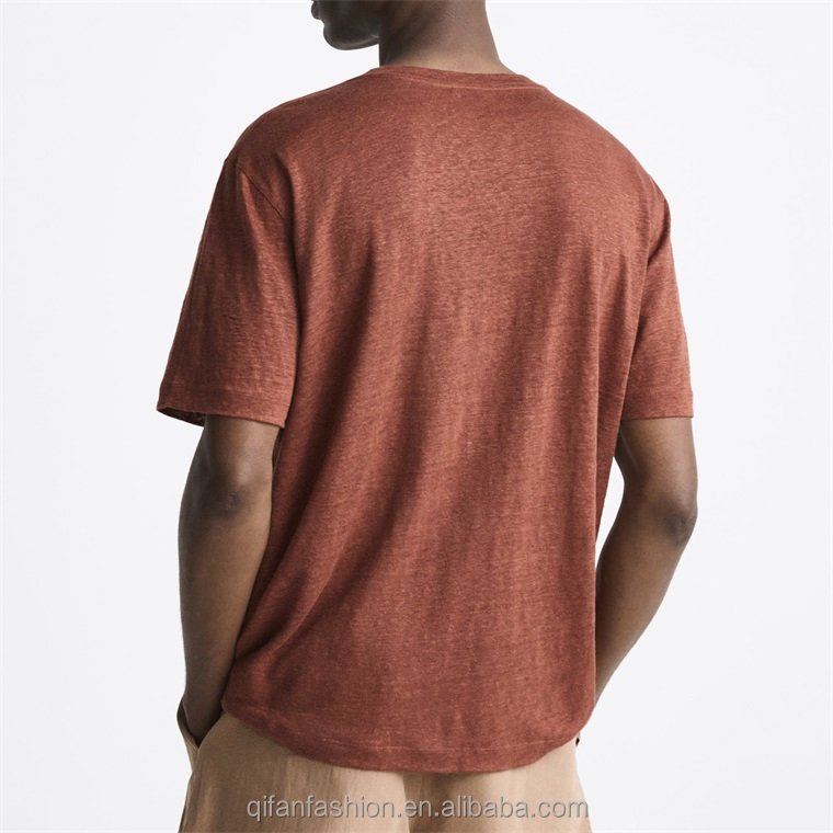 Custom round neck breathable 100% linen t shirt for men