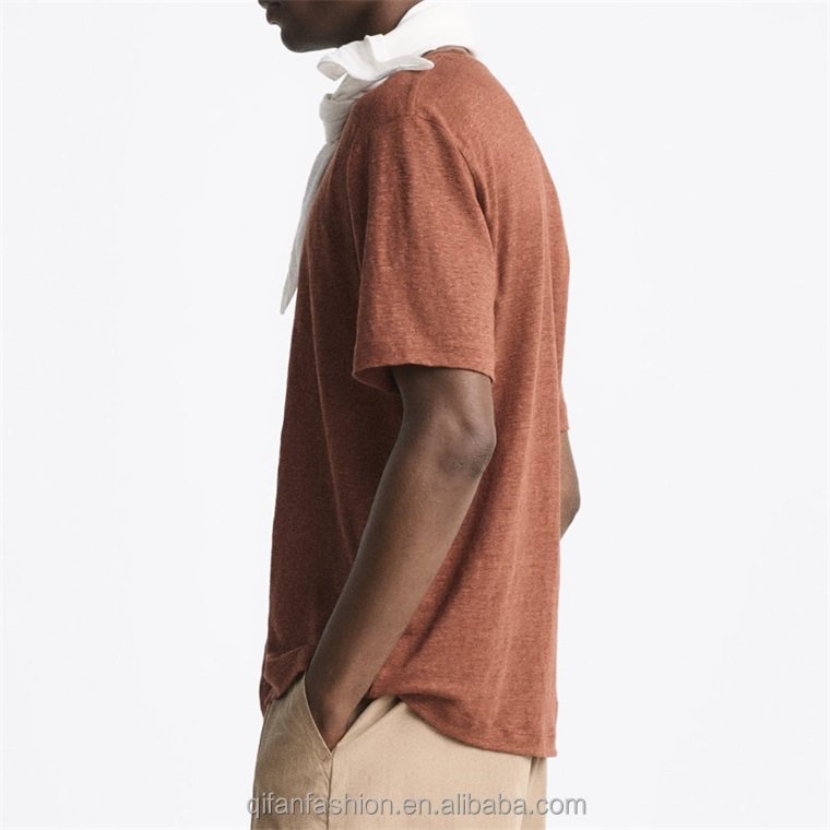 Custom round neck breathable 100% linen t shirt for men