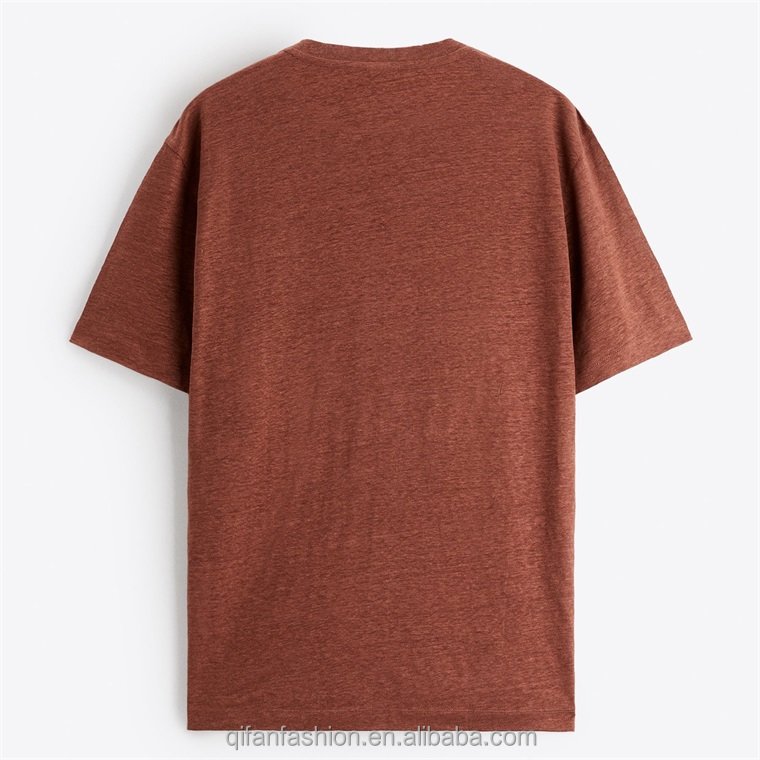 Custom round neck breathable 100% linen t shirt for men