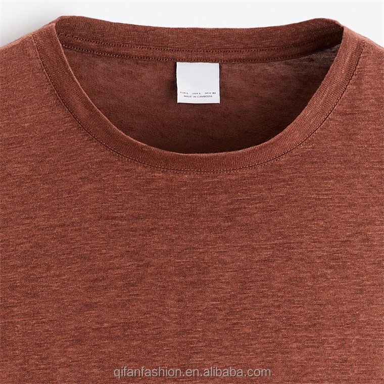 Custom round neck breathable 100% linen t shirt for men