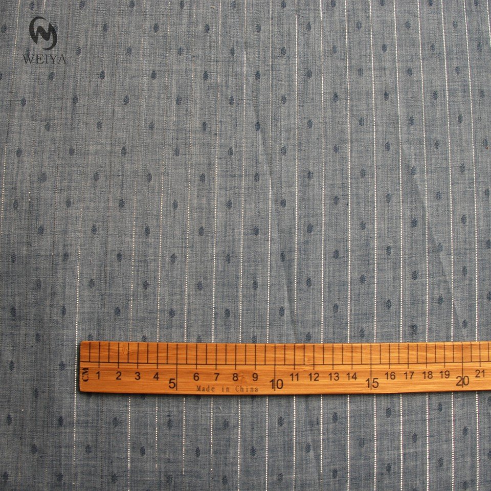 Woven factory new designs linen look style TC blended stripe lurex plumetis fabric