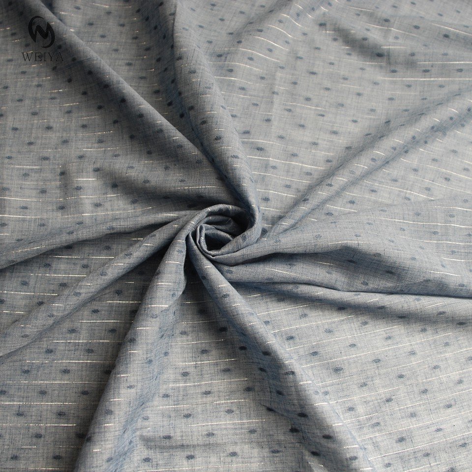 Woven factory new designs linen look style TC blended stripe lurex plumetis fabric