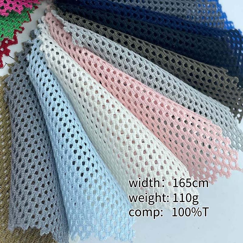 Wholesale garment knitted 100% polyester fiber 110g plain hole mesh fabric for vest decoration /ball wear