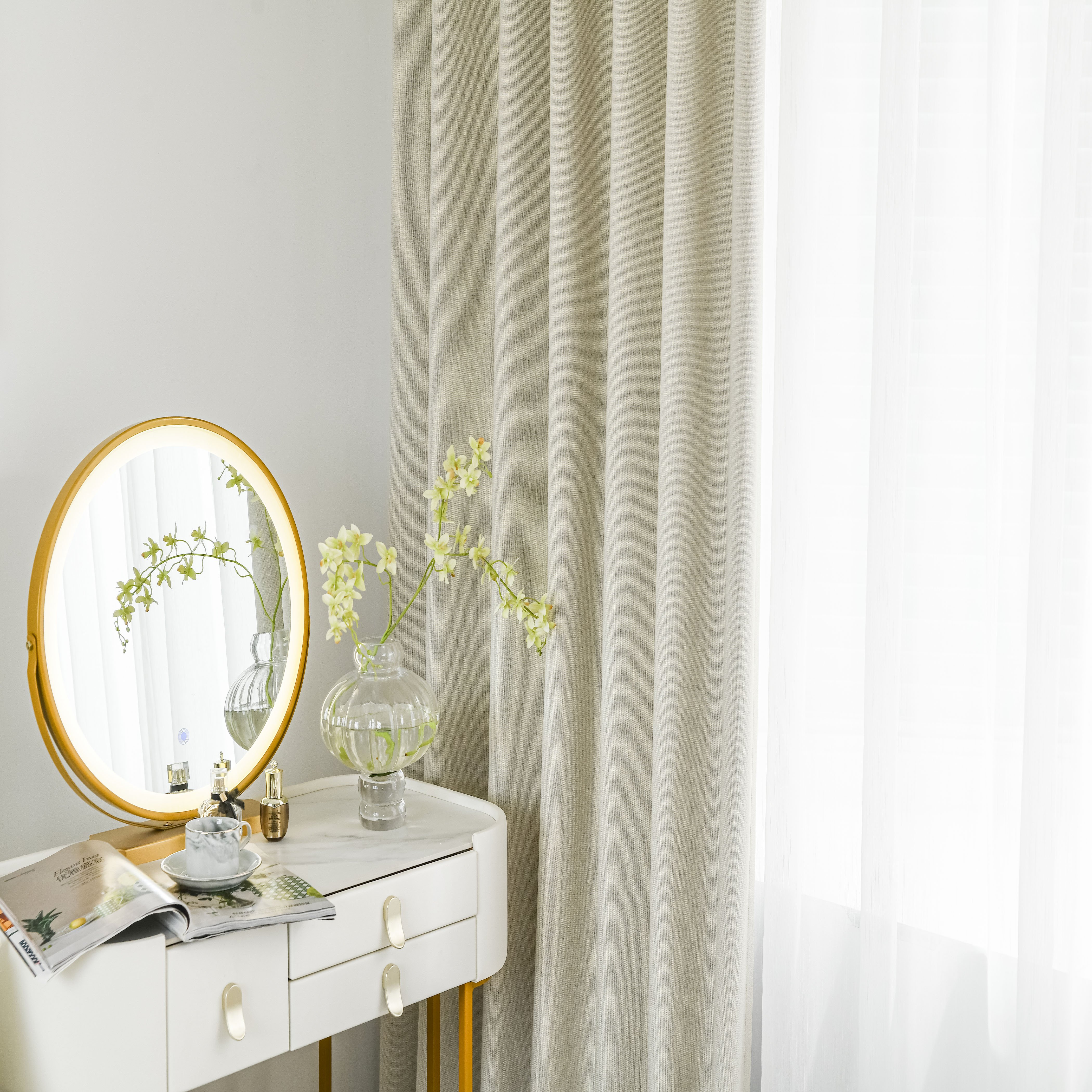 Cross linen fabric with Cotton-like linen fabric Curtain 100% blackout linen sheer custom window curtains for the living room