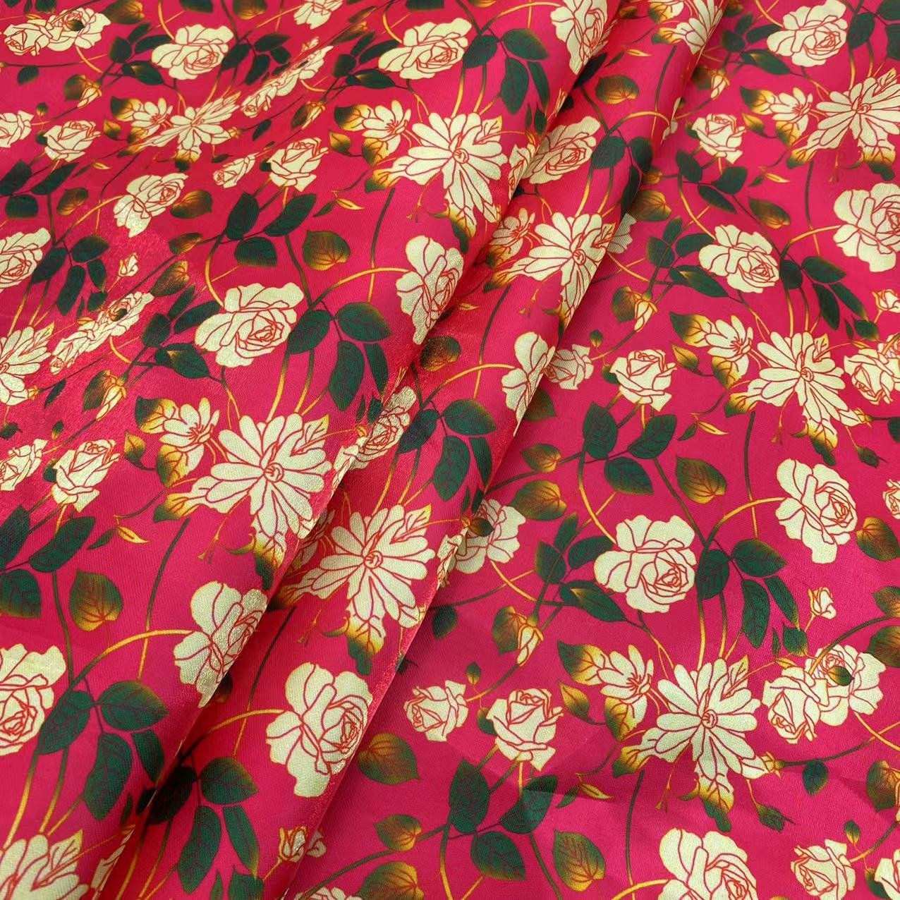 High Quality Shiny Digital Printing Flowers and Leaves Organza fabric for women and Girl's Dress