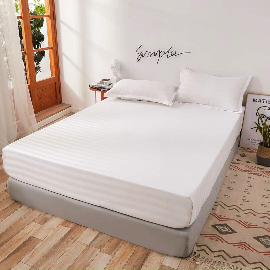 90gsm bleached white fabric 1cm stripe embossed microfiber 100%polyester dyed fabric for hotel bed line sheets