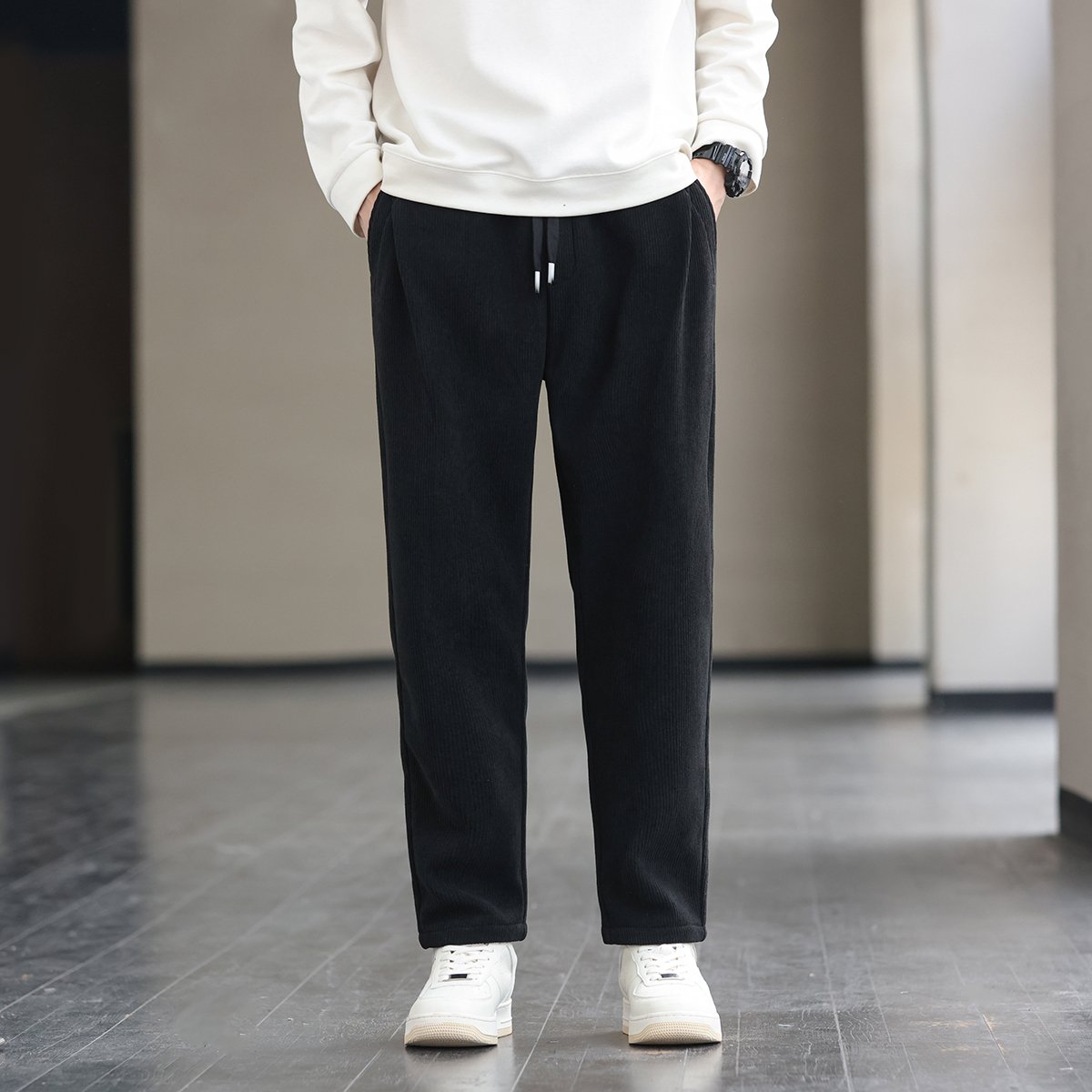 Autumn Men's New Thick Casual Pants High Waist Cotton Fabric Sport Fitness Style Drawstring Closure XL Size Waterproof Pocket