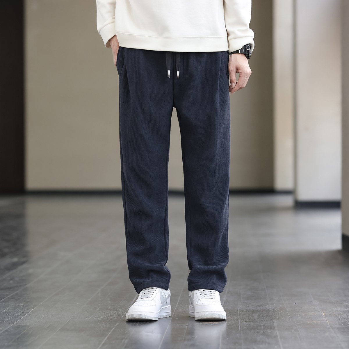 Autumn Men's New Thick Casual Pants High Waist Cotton Fabric Sport Fitness Style Drawstring Closure XL Size Waterproof Pocket