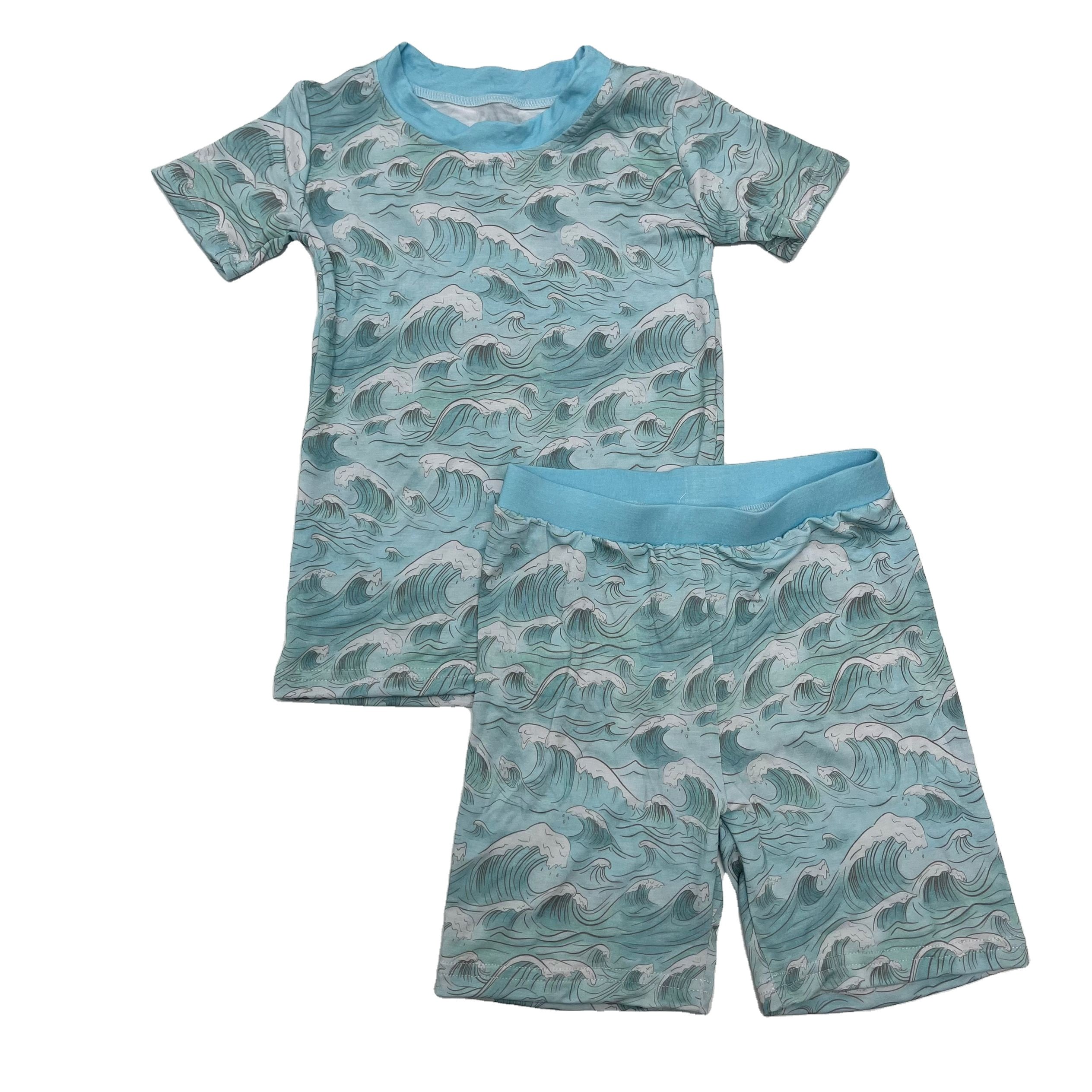Qingli RTS Stock bamboo fabric summer soft breathable cartoon style printed baby clothes wear fashion pajamas set