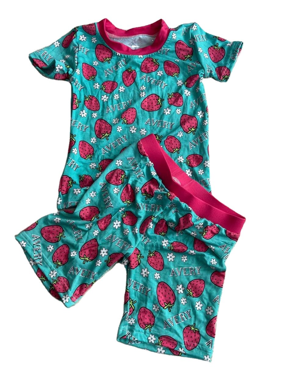 Qingli RTS Stock bamboo fabric summer soft breathable cartoon style printed baby clothes wear fashion pajamas set