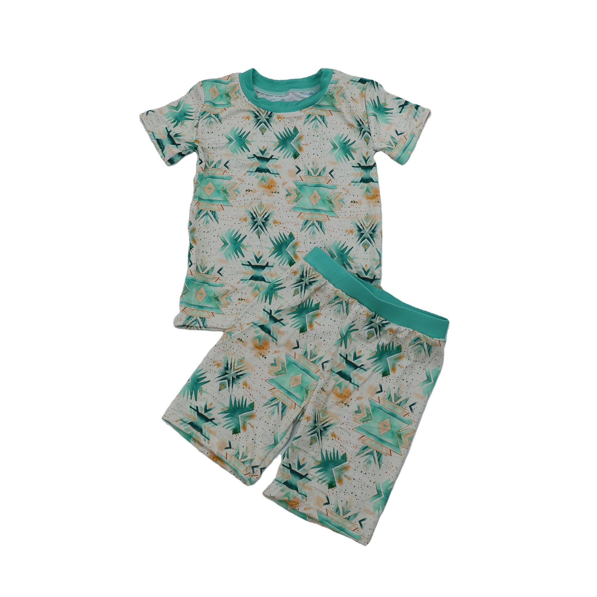Qingli RTS Stock bamboo fabric summer soft breathable cartoon style printed baby clothes wear fashion pajamas set