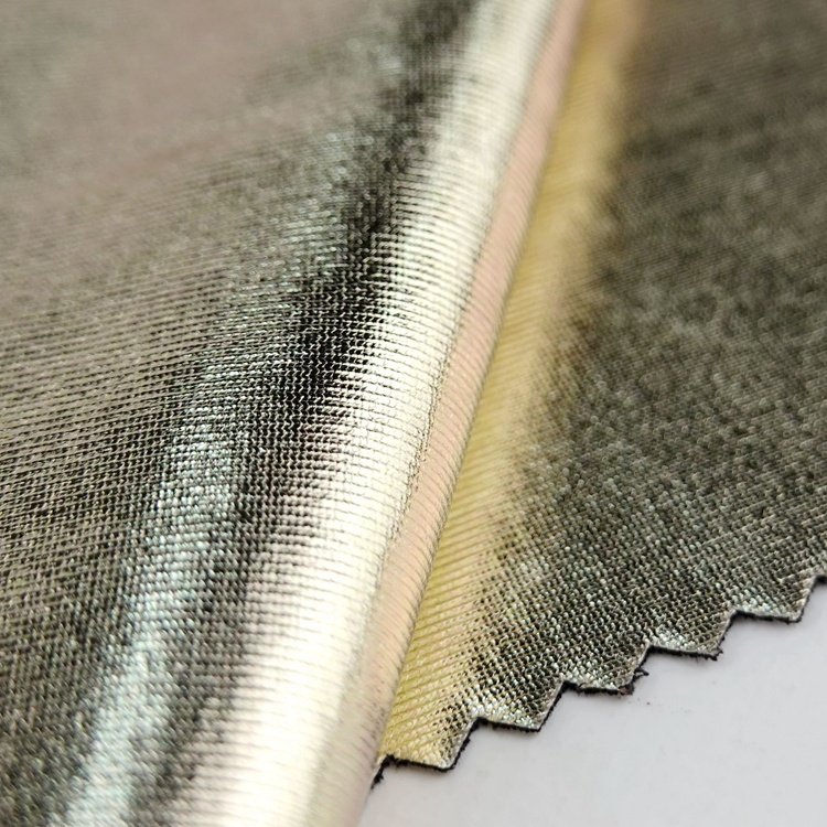 Good elastic shinning 4 way stretch polyester 220gsm jersey gold foil print fabric for bikini swimwear