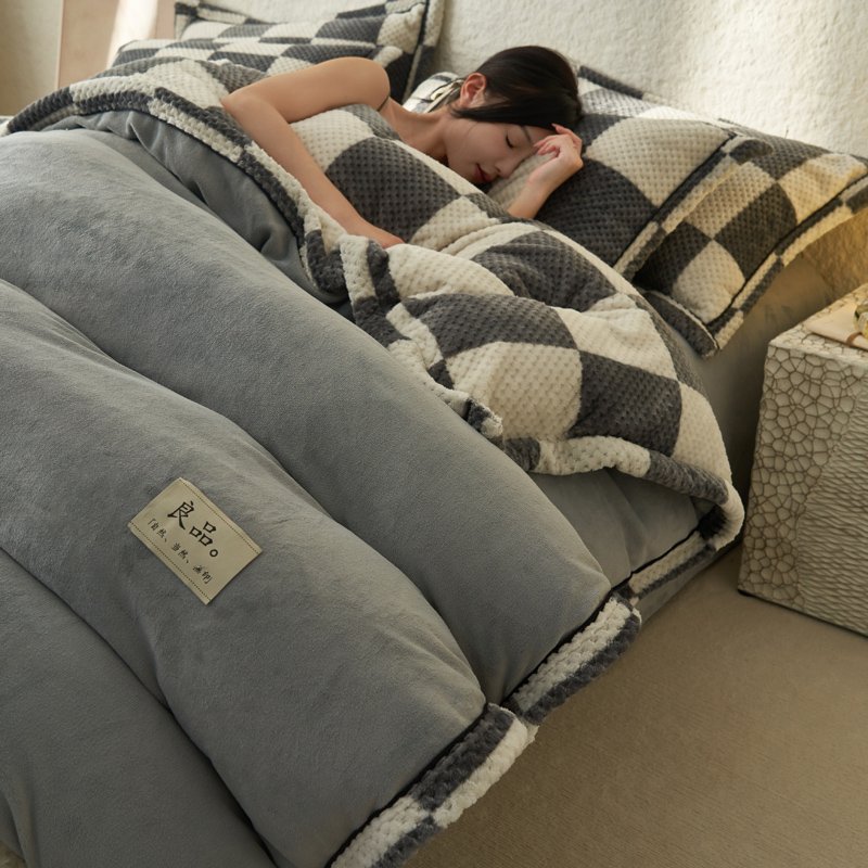 RTS Velvet Fleece Bedding Set Thicken Twin Size Duvet Cover Set AB Side Bed Linens Milk Fleece Home Bedding