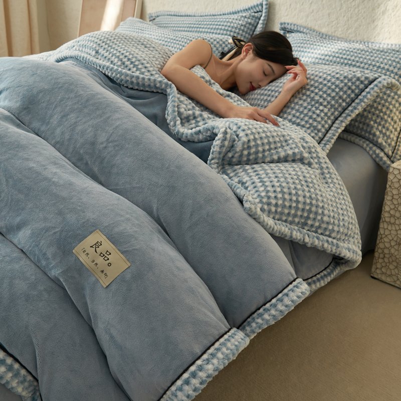 RTS Velvet Fleece Bedding Set Thicken Twin Size Duvet Cover Set AB Side Bed Linens Milk Fleece Home Bedding