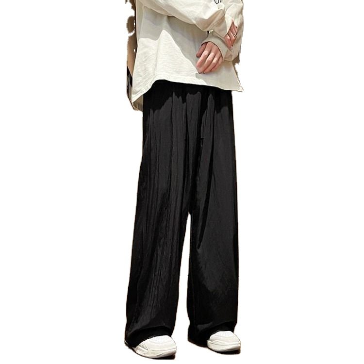 Men's spring and summer new cotton and linen fabric loose fold straight pants Japanese casual