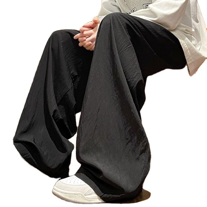 Men's spring and summer new cotton and linen fabric loose fold straight pants Japanese casual