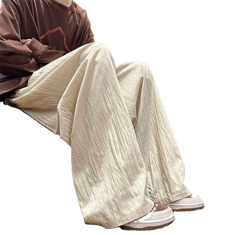 Men's spring and summer new cotton and linen fabric loose fold straight pants Japanese casual