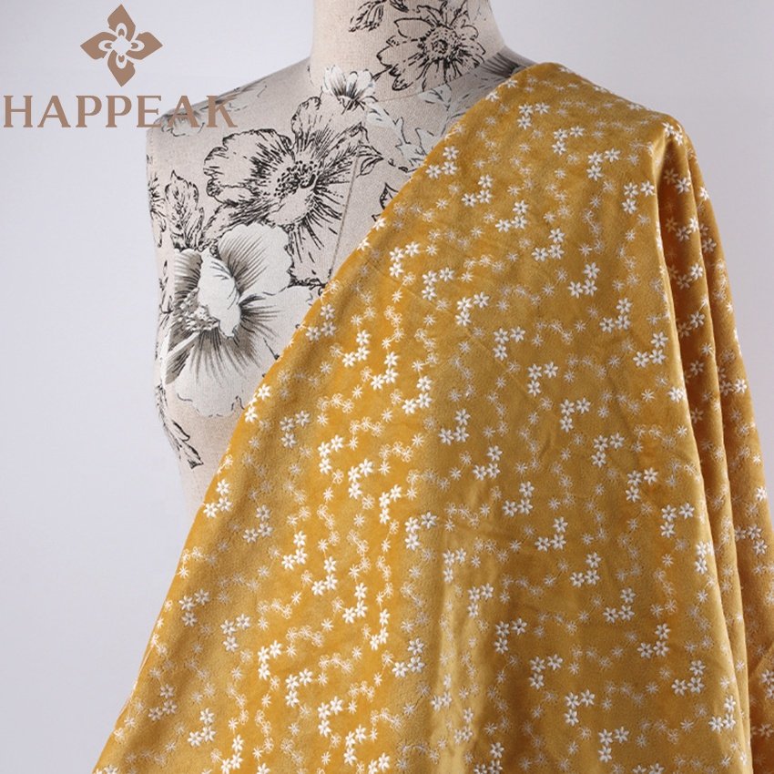 HAPPEAK 100% Polyester Pleuche Fabric Embroidery Soft Velvet Embroidered Fabrics