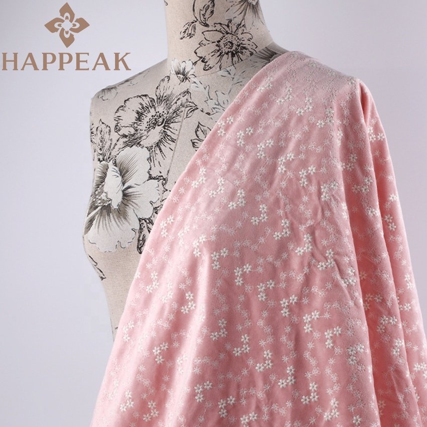 HAPPEAK 100% Polyester Pleuche Fabric Embroidery Soft Velvet Embroidered Fabrics