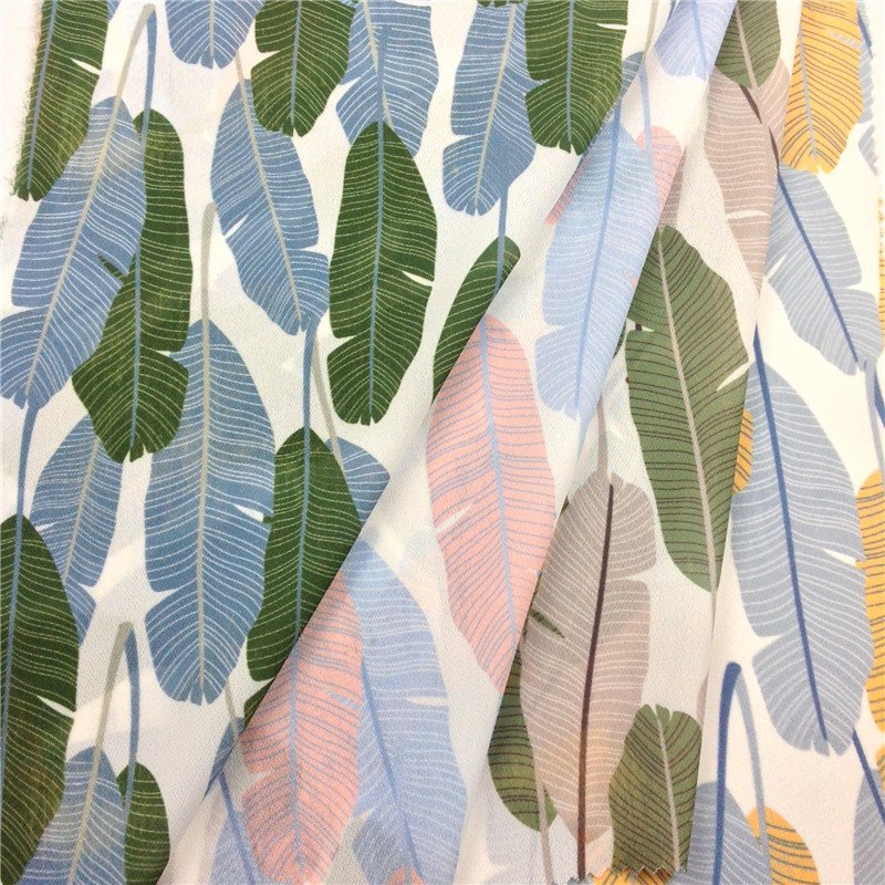 fashion modern good price 100% polyester 115g50D knitted stretch print leaf beach pants fabric