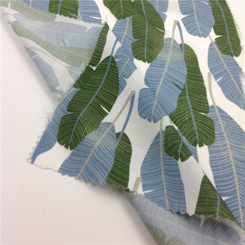fashion modern good price 100% polyester 115g50D knitted stretch print leaf beach pants fabric