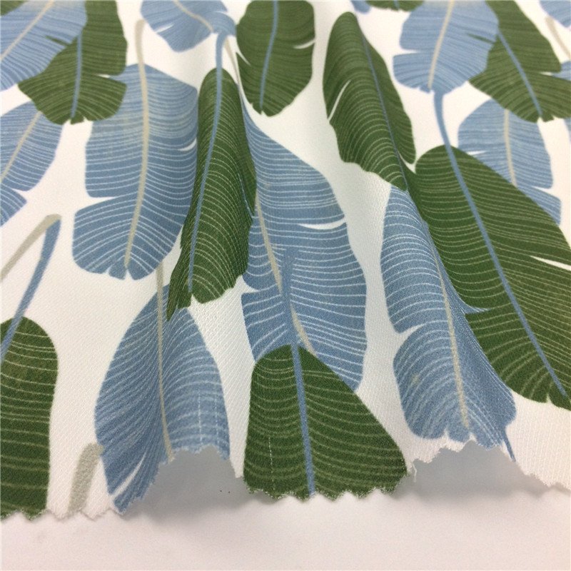 fashion modern good price 100% polyester 115g50D knitted stretch print leaf beach pants fabric