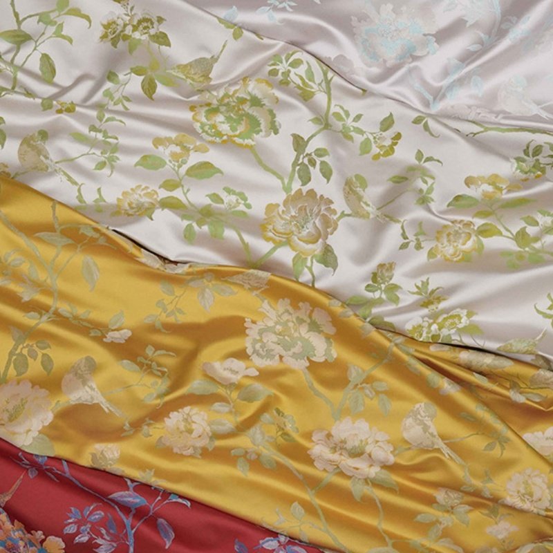 High quality Beautiful satin flower and bird yarn-dyed cheongsam color dress fabric for luxury bag