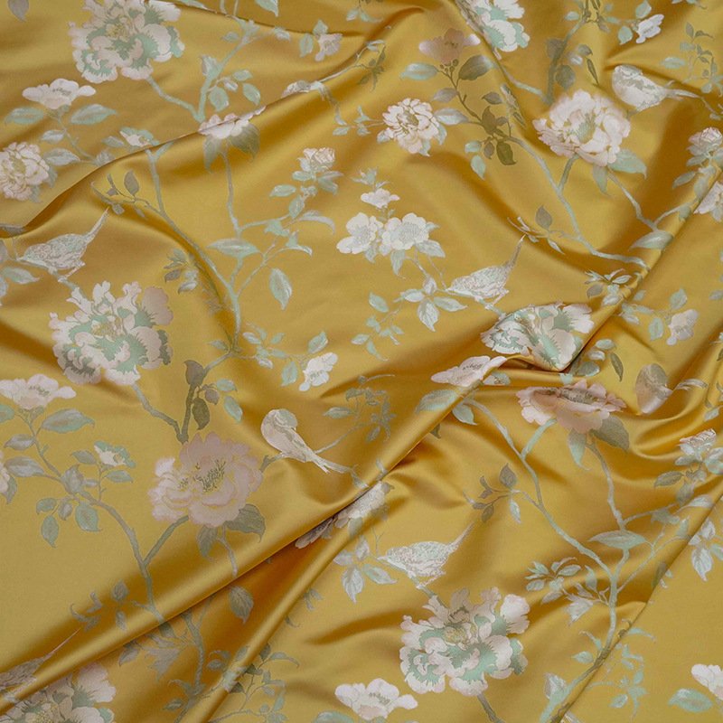 High quality Beautiful satin flower and bird yarn-dyed cheongsam color dress fabric for luxury bag