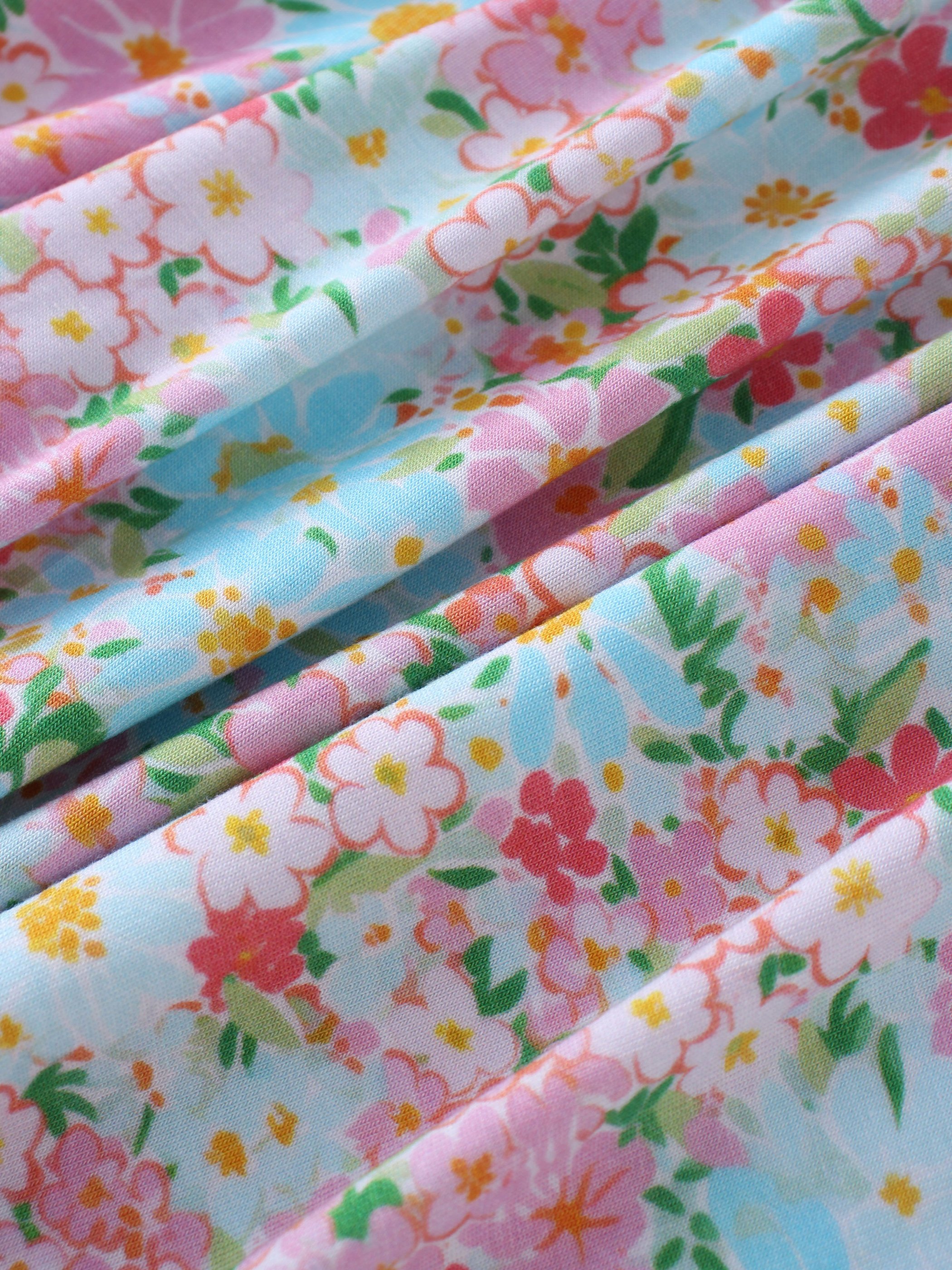 OEM customized girls casual short-sleeved summer dress with bamboo fiber printed flower collar and customizable pattern dress