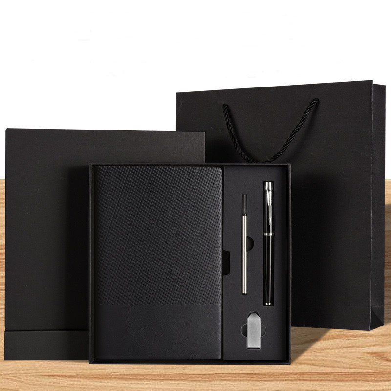 Custom Faux Leather Notebook Business Gift Set 2024 Luxury Blue Planner Recycled Paper Diary A5 Leather Journal Set With USB