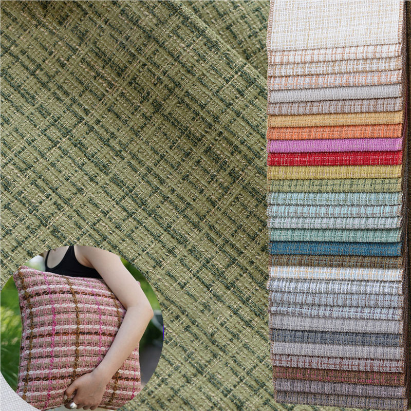 Neil Cloth Polyester Imitation Linen Checkered Coarse Sofa Fabric for Cushions for Home Decor