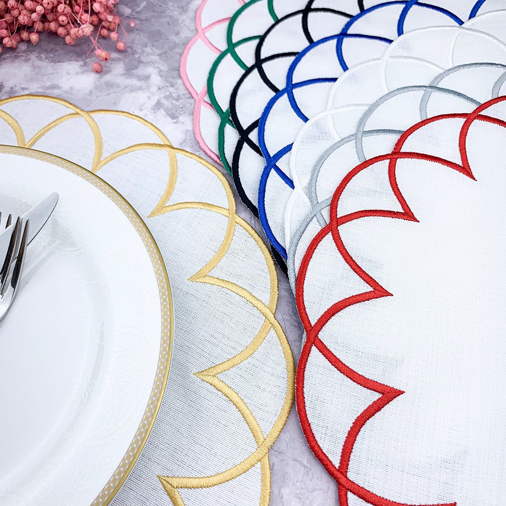 High Quality Folded edge 100% Linen placemat cloth napkins Embroidered monogram Cotton Linen napkin for wedding OEKO-Tex