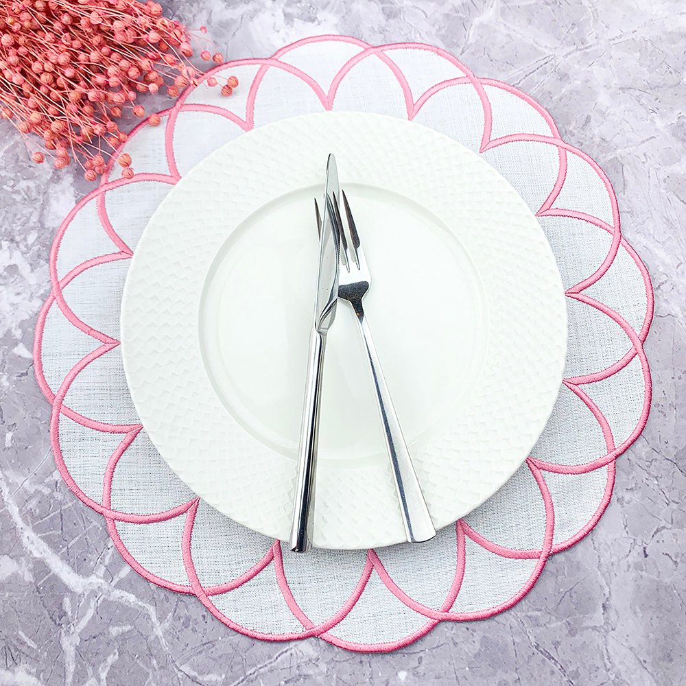 High Quality Folded edge 100% Linen placemat cloth napkins Embroidered monogram Cotton Linen napkin for wedding OEKO-Tex