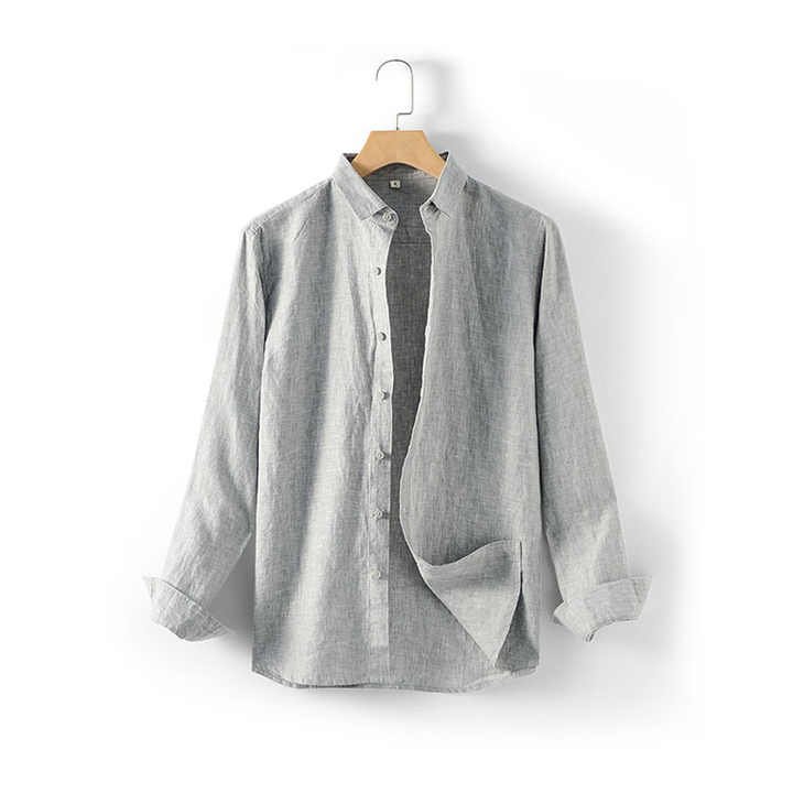 100% Linen Fabric Shirts Grey New Custom Solid for Men Summer Full Sleeve Length Casual Resort Linen Shirts