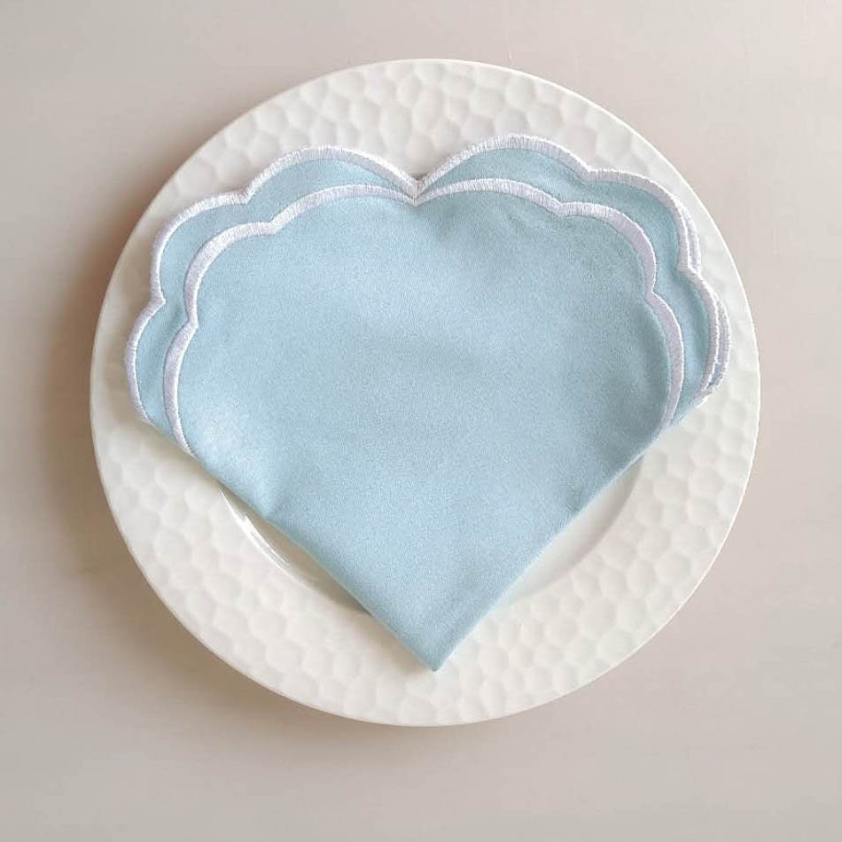 Custom Embroidered Linen Cocktail Napkin Scallop Design Printed Napkin Minimalist Handmade CLASSIC Wedding 100% Cotton 40*40cm