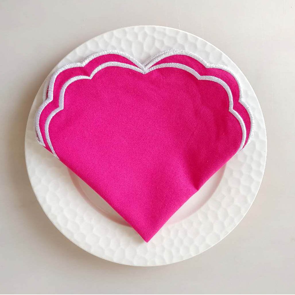 Custom Embroidered Linen Cocktail Napkin Scallop Design Printed Napkin Minimalist Handmade CLASSIC Wedding 100% Cotton 40*40cm