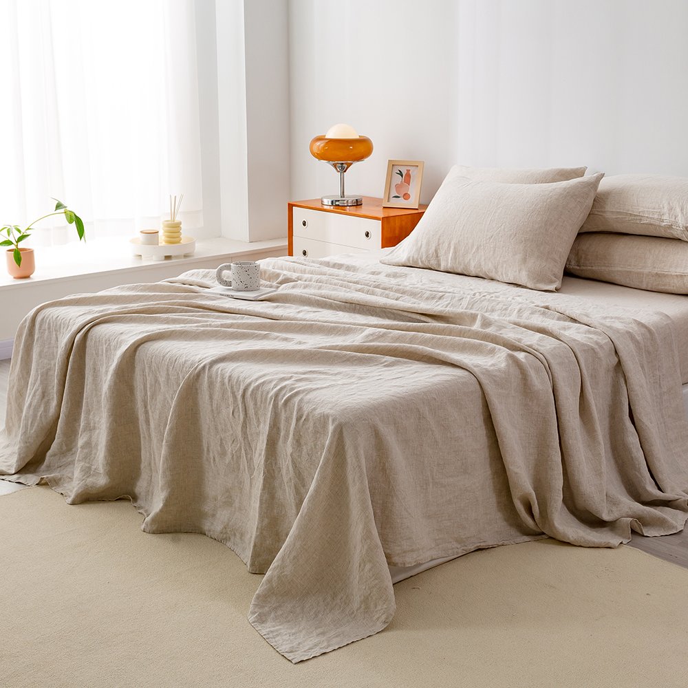 Wholesale organic french linen sheets bedding set Custom cotton linen fabric Luxury 100% flax linen bedding bed sheets set