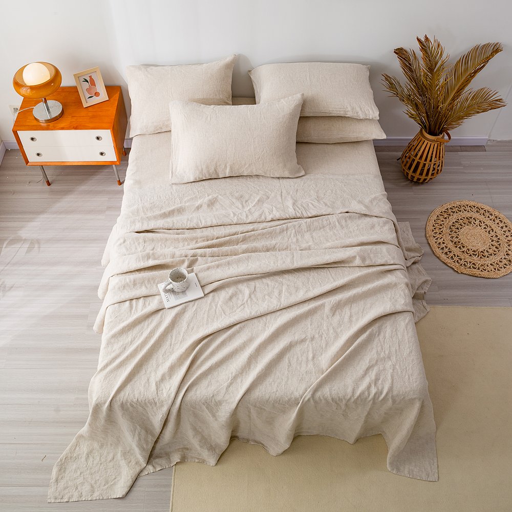 Wholesale organic french linen sheets bedding set Custom cotton linen fabric Luxury 100% flax linen bedding bed sheets set